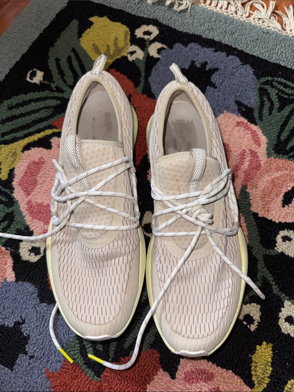 Sorel Women's Light Beige Knit Kinetic Impact Sneakers with Pale Yellow Sole
